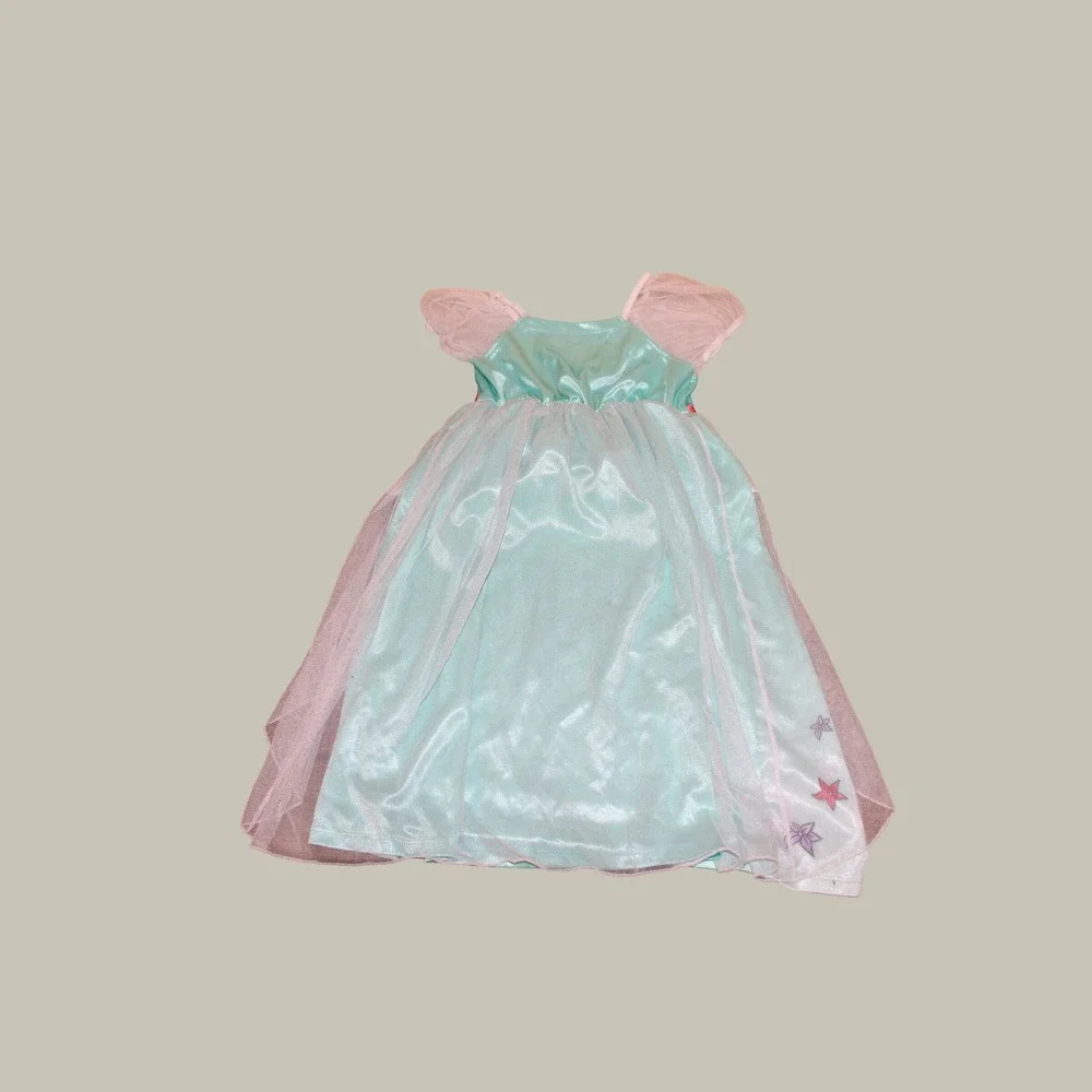 Disney Princess Ariel Little Mermaid Nightgown Girls 4T Teal Pink Mesh Gown